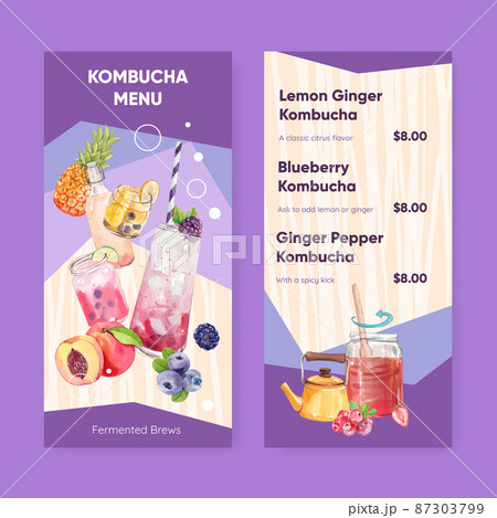 Flyer template with Kombucha drink concept,watercolor style Flyer template with Kombucha drink concept,watercolor style 87303799