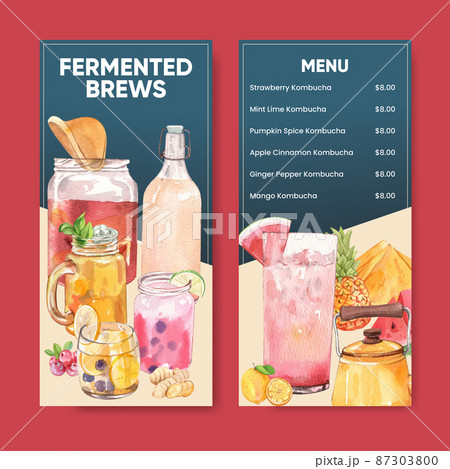 Flyer template with Kombucha drink concept,watercolor style Flyer template with Kombucha drink concept,watercolor style 87303800