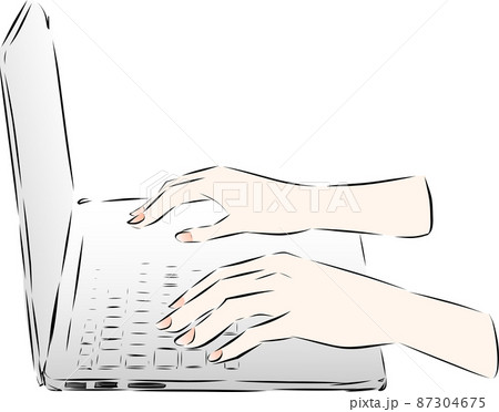 パソコンを打つ女性の手のイラスト素材