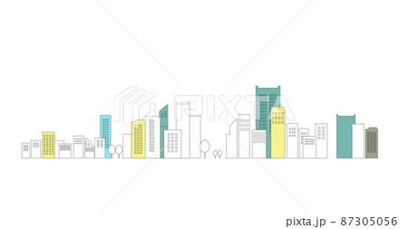 シンプルな街並みのイラスト 線画 背景イラストのイラスト素材