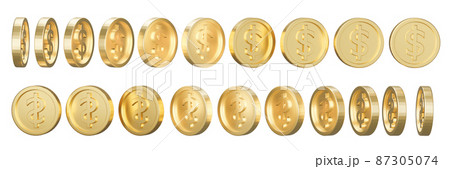 Set of golden dollar coin in different shape on white background Set of golden dollar coin in different shape on white background 87305074