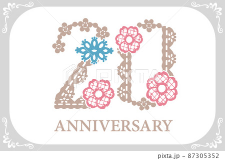20周年アニバーサリーのデザイン素材。レースをイメージしたデザイン文字。ベクター。 87305352