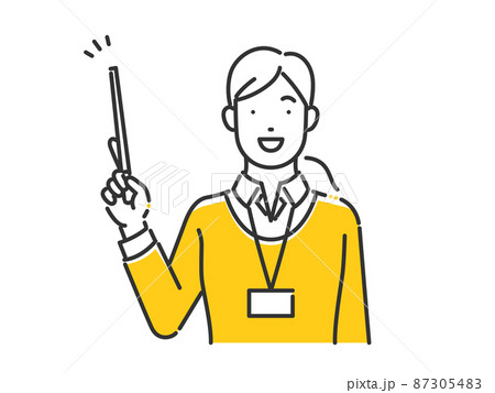 指示棒で説明する女性スタッフ 87305483