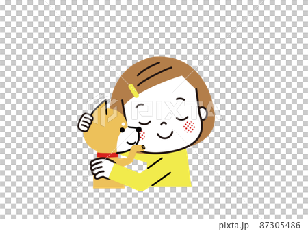 拿著柴犬開心地閉上眼睛的少女 87305486