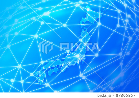 日本地図インターネットセキュリティ青色のイラスト背景素材 87305857