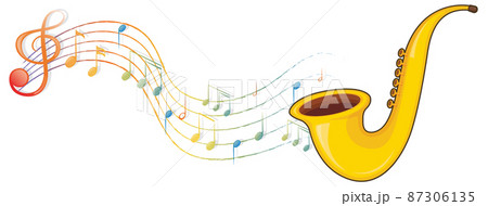 A saxophone with musical notes on white background A saxophone with musical notes on white background 87306135