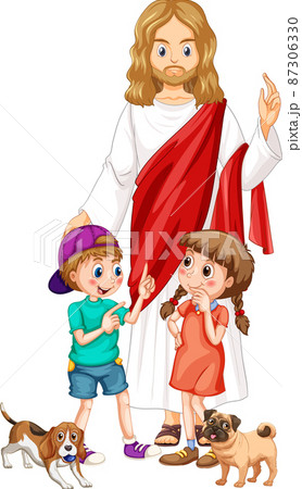 Jesus and children on white background Jesus and children on white background 87306330