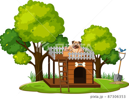 Dog and doghouse made of wood in the park 87306353