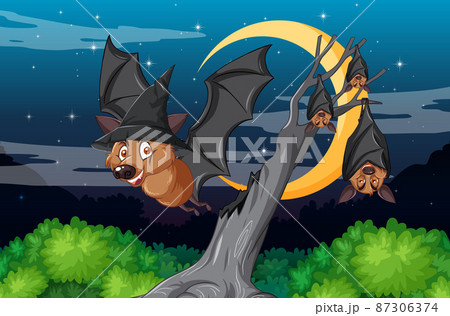 Night forest scene with group of bats Night forest scene with group of bats 87306374
