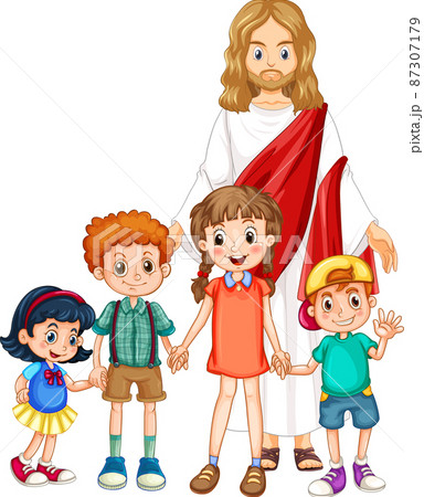 Jesus and children on white background Jesus and children on white background 87307179