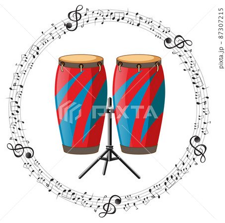 A conga with musical notes on white background A conga with musical notes on white background 87307215