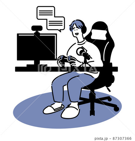 ゲーム配信をする男性 87307366