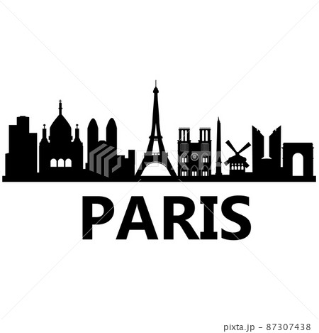 Paris France city skyline on white background. France travel destination silhouette. Paris city sign. flat style. Paris France city skyline on white background. France travel destination silhouette. Paris city sign. flat style. 87307438
