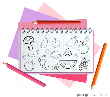 Hand drawn doodle icons on notebook page 87307706