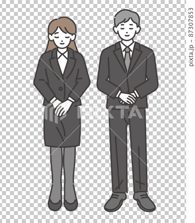 お辞儀をする葬儀スタッフのベクターイラスト素材／葬式／お葬式／フォーマルウェア 87307853