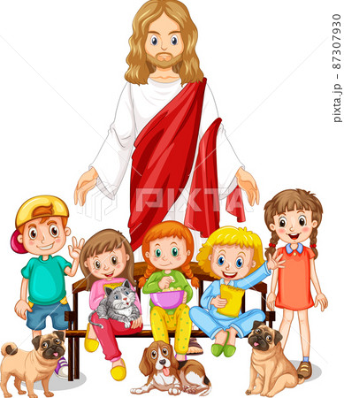 Jesus and children on white background Jesus and children on white background 87307930