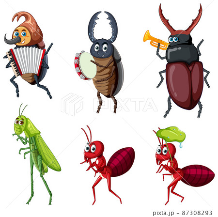 Set of different insects and beetles in cartoon style 87308293