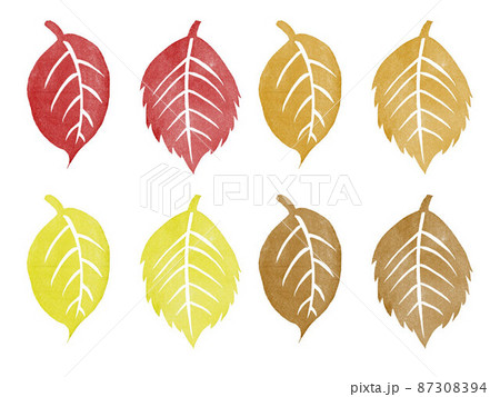 葉っぱ 紅葉 枯葉 イラストスタンプセット 葉っぱ 紅葉 枯葉 イラストスタンプセット 87308394