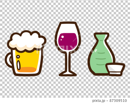 Cute handwritten style illustration set of beer, wine and sake 87309510