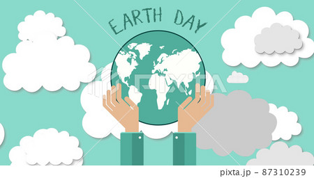 Image of earth day text over clouds and globe 87310239