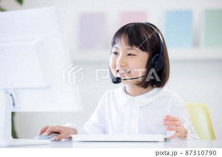 学習　オンラインで授業を受ける女の子 87310790