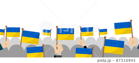 戦争反対デモ ウクライナ国旗を掲げた集団 群衆ベクターイラストのイラスト素材