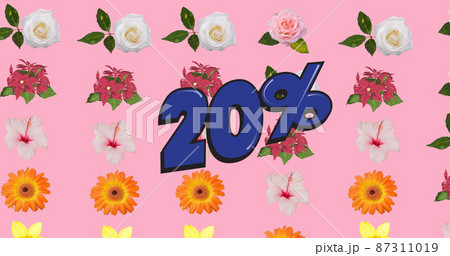 Image of 20 percentage text over flowers on pink background 87311019