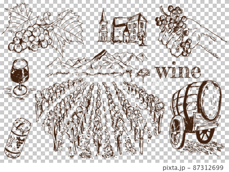 葡萄酒田及各種手繪素材 87312699