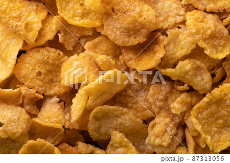 Full frame shot of crunchy cornflakes with copy space Full frame shot of crunchy cornflakes with copy space 87313056