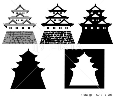 日本の城　三重三階の天守・櫓のセット 87313186