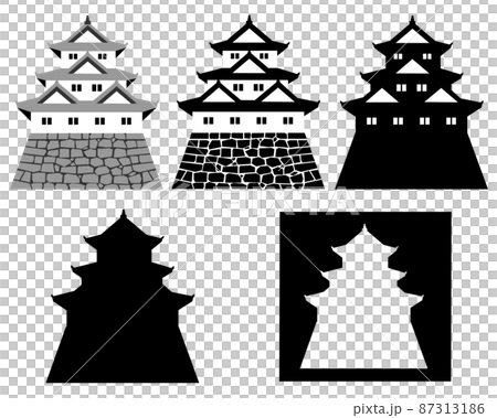 日本の城　三重三階の天守・櫓のセット 87313186