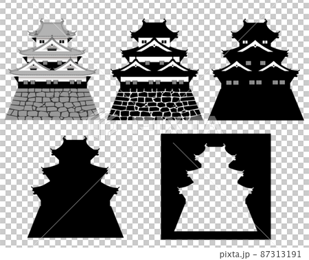 日本城堡：三層、三層天守閣和塔樓組 87313191