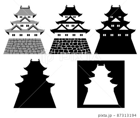 日本の城　三重三階の天守・櫓のセット 87313194