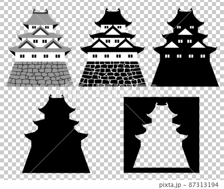 日本の城　三重三階の天守・櫓のセット 87313194