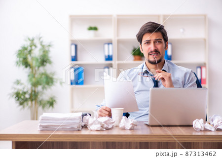 Young male employee rejecting new ideas in the office 87313462