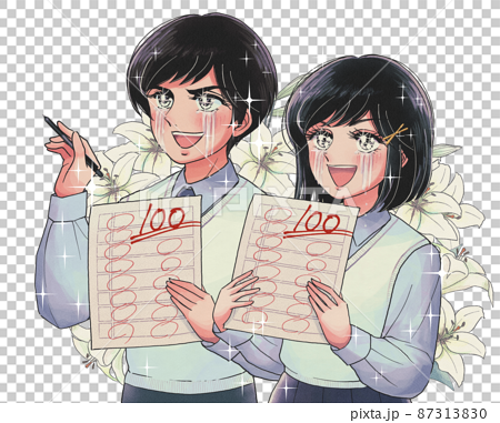 昭和の少女漫画風の100点をとった学生たち 87313830