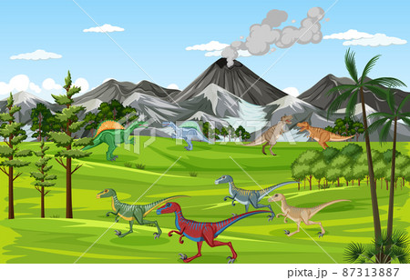 Dinosaur in prehistoric forest scene 87313887