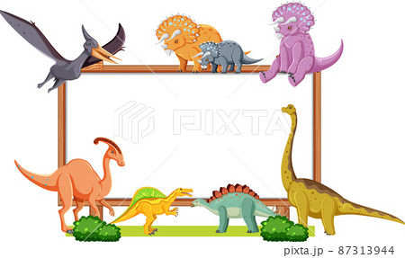 Group of dinosaurs around board on white background 87313944