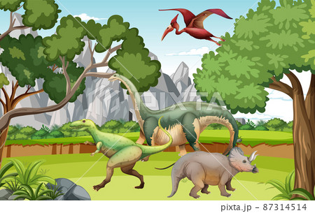 Dinosaur in prehistoric forest scene 87314514