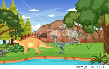 Dinosaur in prehistoric forest scene 87314516