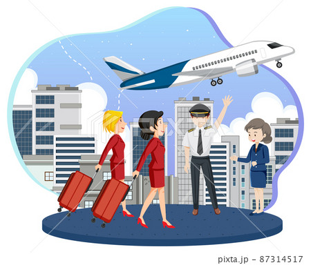 Aircrews characters with airplane in cartoon style 87314517