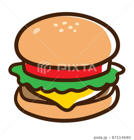 大きなハンバーガーのかわいい手書き風イラスト 87314680