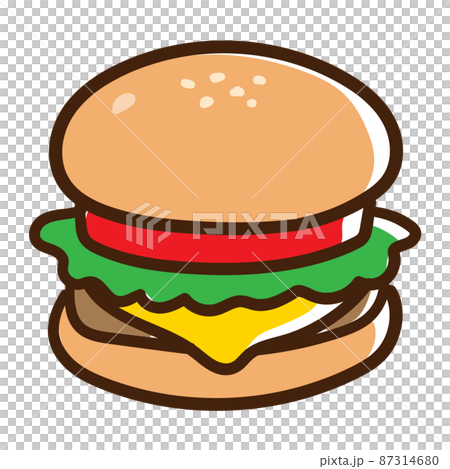 大きなハンバーガーのかわいい手書き風イラスト 87314680