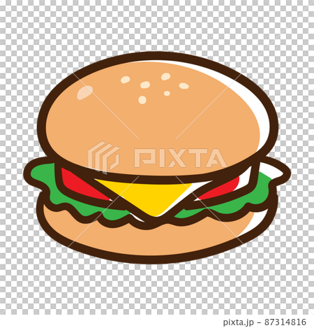 番茄和奶酪漢堡的可愛手繪插圖 87314816