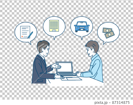 保険の相談　契約　物件探し　不動産屋　相談する男性　お客　金融　イラスト 87314875