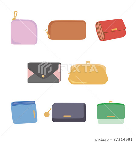 いろいろな形のかわいいお財布のベクターイラストのイラスト素材