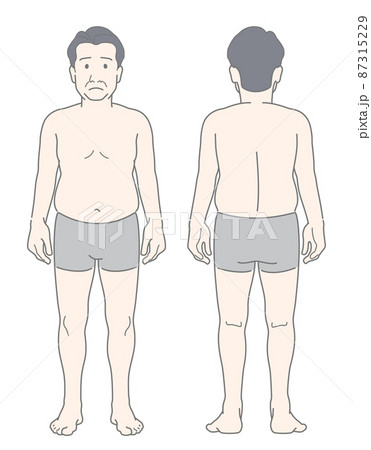 男性 中年 ミドル 全身 体型 ぽっちゃり メタボ 前後 正面 背面 87315229