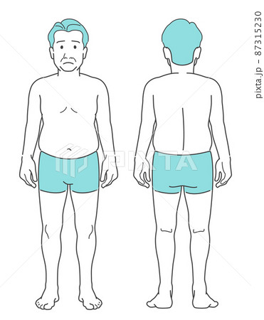 男性 中年 ミドル 全身 体型 ぽっちゃり メタボ 前後 正面 背面 87315230