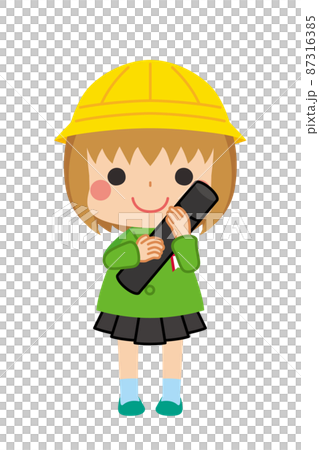 卒業証書の入った筒を持っている可愛い卒園生の女の子のイラスト　白背景　クリップアート　幼稚園児 87316385