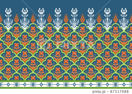 Orange Flower on Indigo Blue, Green Geometric ethnic oriental pattern traditional Design for background,carpet,wallpaper,clothing,wrapping,Batik,fabric, vector illustration embroidery style Orange Flower on Indigo Blue, Green Geometric ethnic oriental pattern traditional Design for background,carpet,wallpaper,clothing,wrapping,Batik,fabric, vector illustration embroidery style 87317088